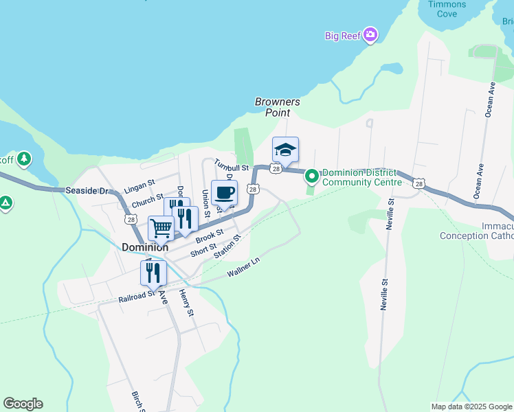 map of restaurants, bars, coffee shops, grocery stores, and more near 8 Royal Avenue in Dominion