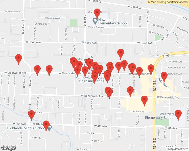 map of restaurants, bars, coffee shops, grocery stores, and more near 3517 West Clearwater Avenue in Kennewick
