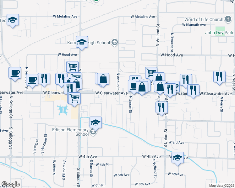 map of restaurants, bars, coffee shops, grocery stores, and more near 4901 West Clearwater Avenue in Kennewick