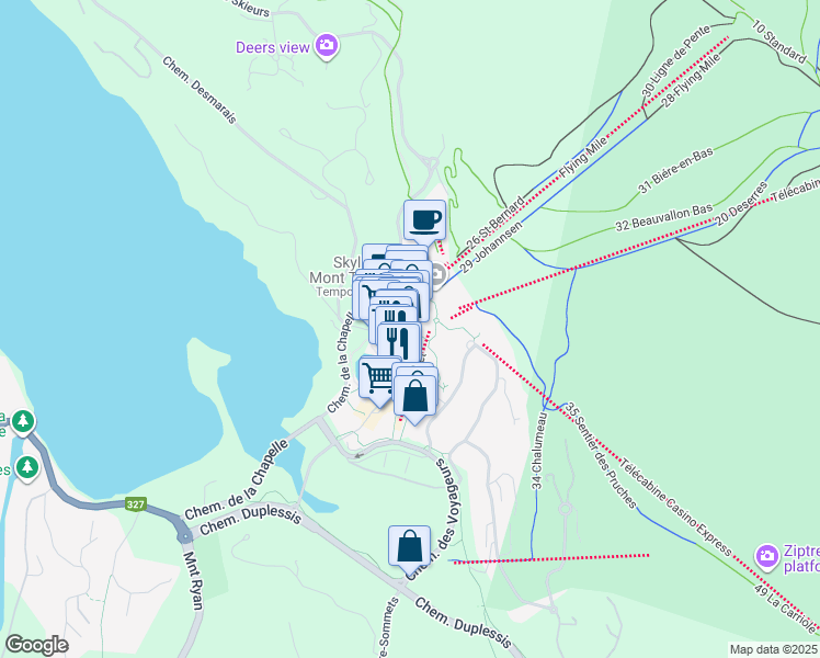 map of restaurants, bars, coffee shops, grocery stores, and more near 118 Chemin de Kandahar in Mont-Tremblant