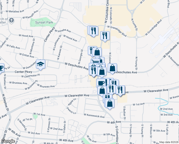 map of restaurants, bars, coffee shops, grocery stores, and more near 7803 West Deschutes Avenue in Kennewick