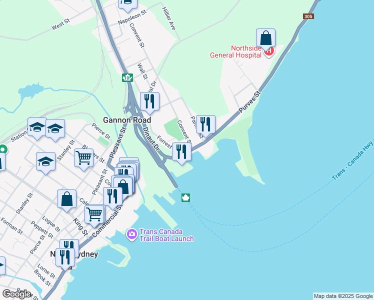 map of restaurants, bars, coffee shops, grocery stores, and more near 402 Purves Street in North Sydney