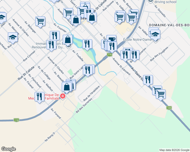 map of restaurants, bars, coffee shops, grocery stores, and more near 1110 Avenue Antoine-E.-Brunelle in Plessisville