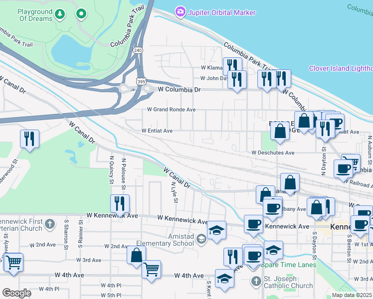 map of restaurants, bars, coffee shops, grocery stores, and more near 1311 West Entiat Avenue in Kennewick