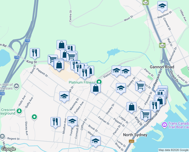 map of restaurants, bars, coffee shops, grocery stores, and more near 91 King Street in North Sydney