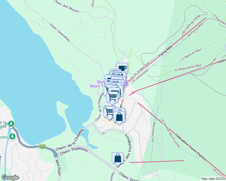 map of restaurants, bars, coffee shops, grocery stores, and more near 3035 Chemin de la Chapelle in Mont-Tremblant