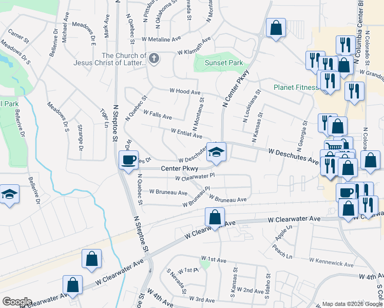 map of restaurants, bars, coffee shops, grocery stores, and more near 8530 West Deschutes Avenue in Kennewick