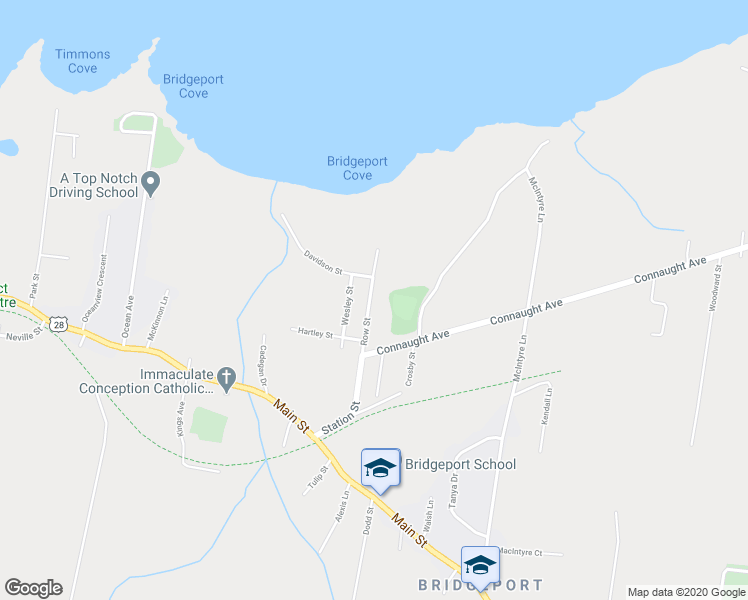 map of restaurants, bars, coffee shops, grocery stores, and more near 36 Row Street in Glace Bay