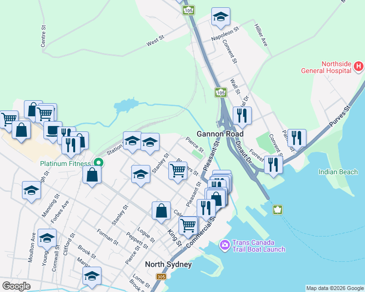 map of restaurants, bars, coffee shops, grocery stores, and more near in North Sydney