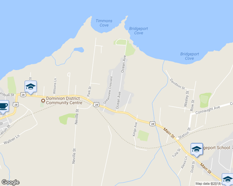 map of restaurants, bars, coffee shops, grocery stores, and more near 49 Ocean Avenue in Dominion