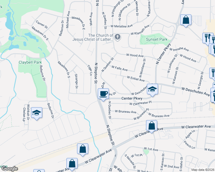 map of restaurants, bars, coffee shops, grocery stores, and more near 8912 West Deschutes Drive in Kennewick
