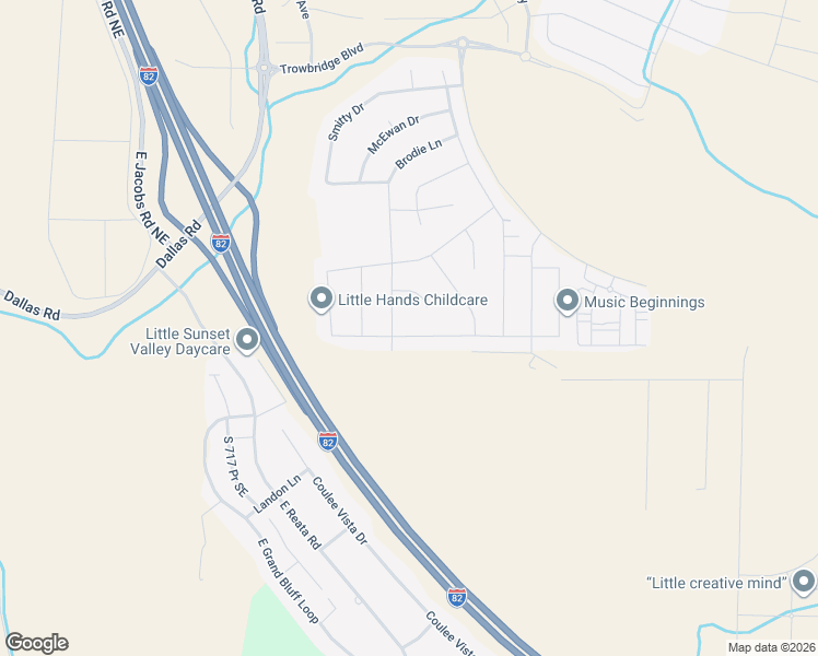 map of restaurants, bars, coffee shops, grocery stores, and more near Interstate 82 in Kennewick