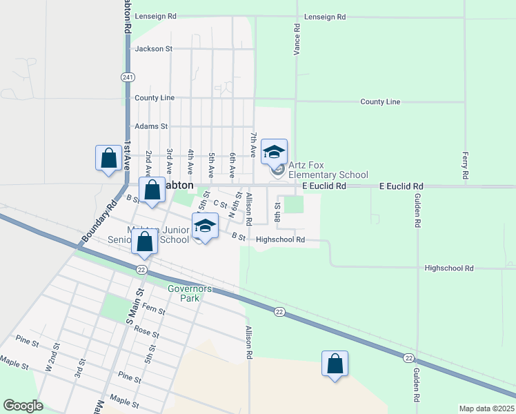 map of restaurants, bars, coffee shops, grocery stores, and more near 708 Washington Street in Mabton
