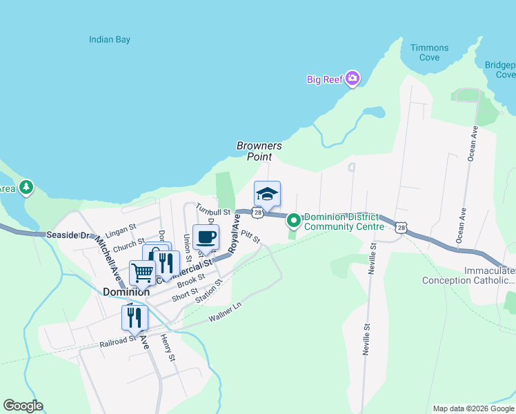 map of restaurants, bars, coffee shops, grocery stores, and more near 134 Kings Road in Dominion