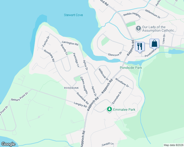 map of restaurants, bars, coffee shops, grocery stores, and more near 15 Marjorie Crescent in Stratford