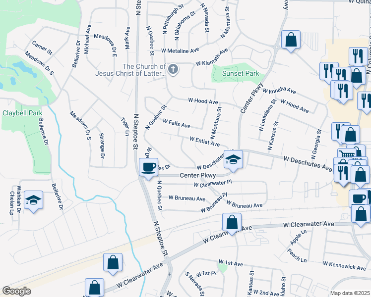 map of restaurants, bars, coffee shops, grocery stores, and more near 336 North Oklahoma Street in Kennewick