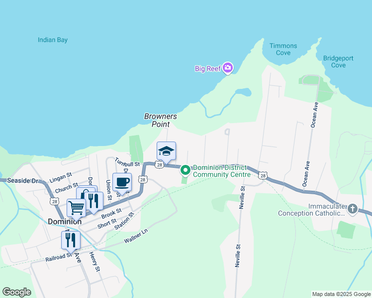 map of restaurants, bars, coffee shops, grocery stores, and more near 19 Coppers Lane in Dominion