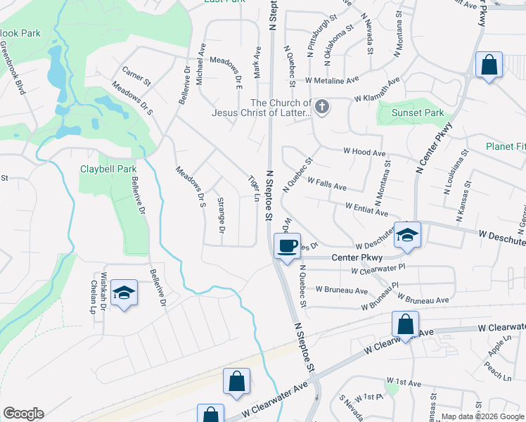 map of restaurants, bars, coffee shops, grocery stores, and more near 407 N Quebec in Kennewick