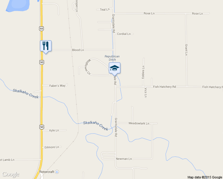 map of restaurants, bars, coffee shops, grocery stores, and more near 555 Grantsdale Road in Hamilton