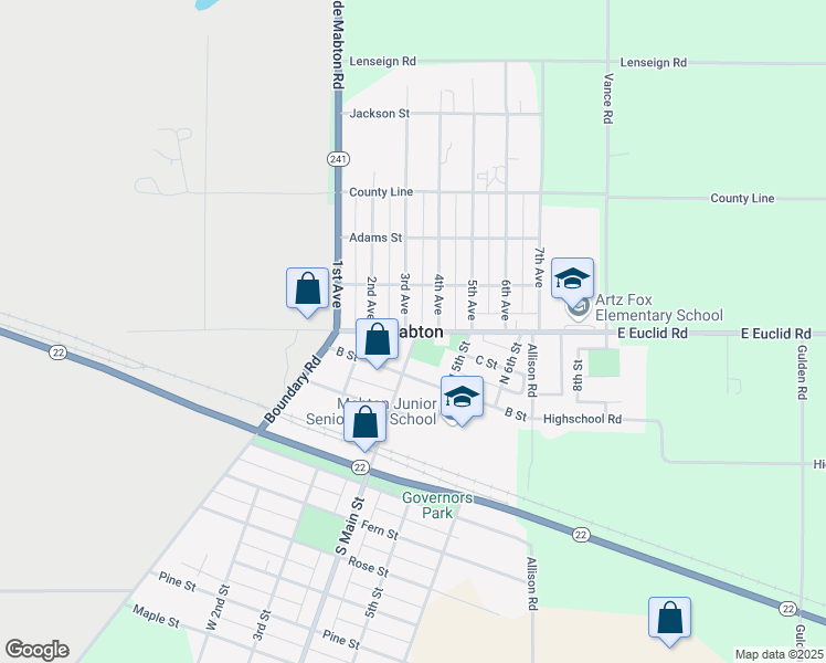 map of restaurants, bars, coffee shops, grocery stores, and more near in Mabton