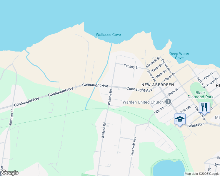 map of restaurants, bars, coffee shops, grocery stores, and more near 63 Connaught Avenue in Glace Bay