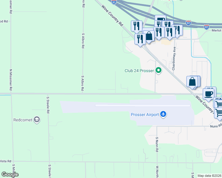 map of restaurants, bars, coffee shops, grocery stores, and more near 245 West Old Inland Empire Highway in Prosser