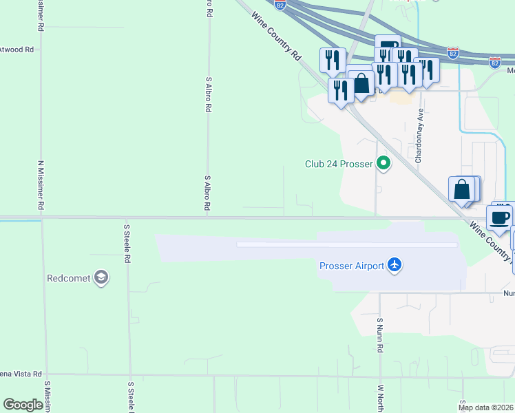 map of restaurants, bars, coffee shops, grocery stores, and more near 359 Old Inland Empire Highway in Prosser