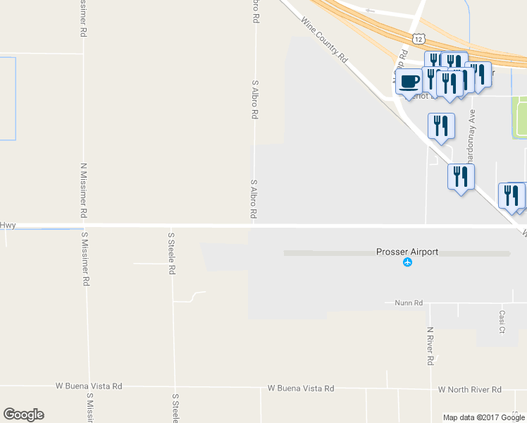 map of restaurants, bars, coffee shops, grocery stores, and more near 359 Old Inland Empire Highway in Prosser