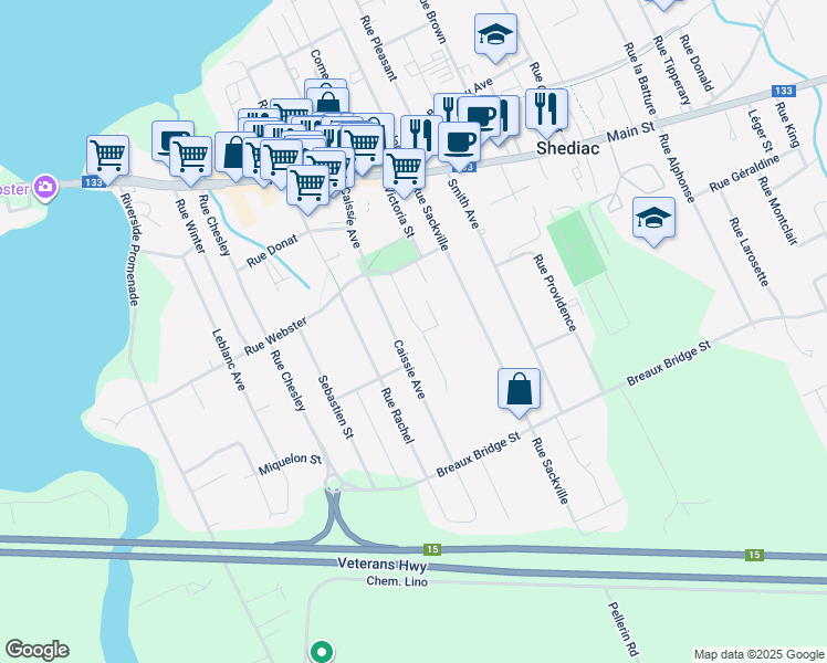 map of restaurants, bars, coffee shops, grocery stores, and more near 109 Rue Mcqueen in Shédiac