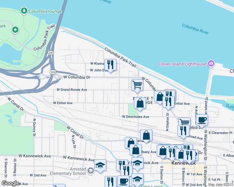 map of restaurants, bars, coffee shops, grocery stores, and more near 516 North Hartford Street in Kennewick