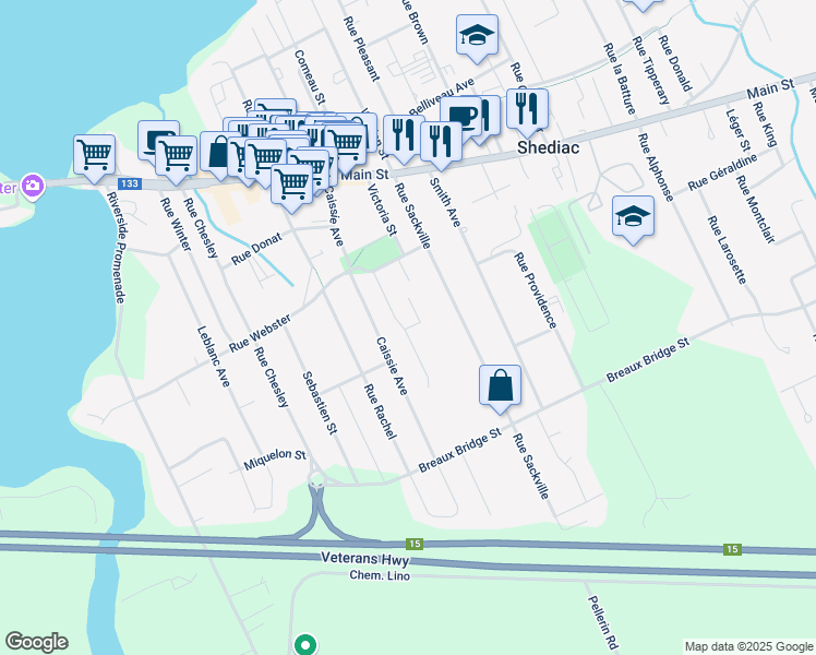 map of restaurants, bars, coffee shops, grocery stores, and more near 109 Rue Mcqueen in Shédiac