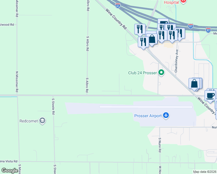 map of restaurants, bars, coffee shops, grocery stores, and more near 245 West Old Inland Empire Highway in Prosser