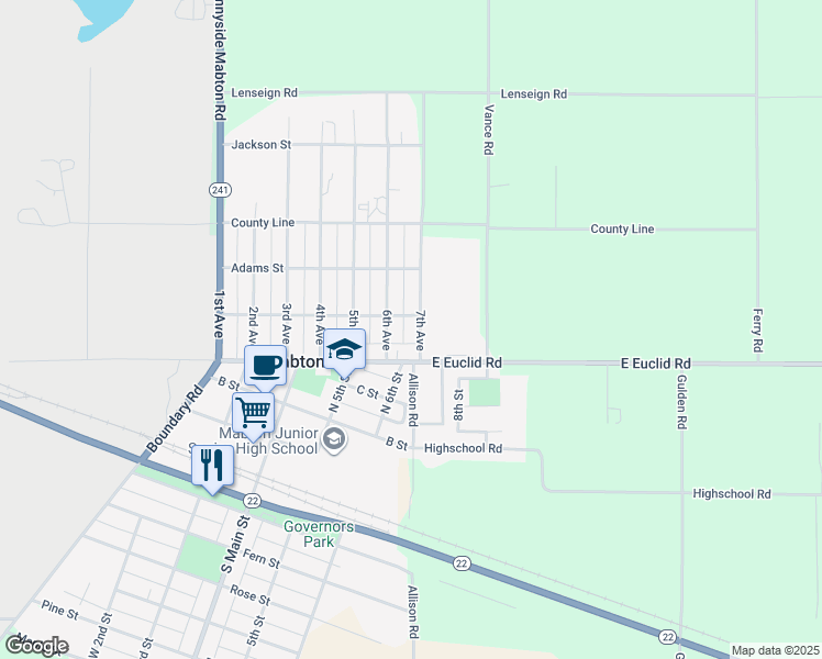 map of restaurants, bars, coffee shops, grocery stores, and more near 609 Washington Ave in Mabton