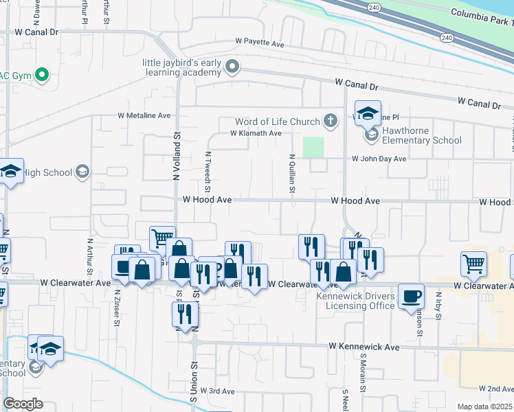 map of restaurants, bars, coffee shops, grocery stores, and more near 4131 West Hood Avenue in Kennewick