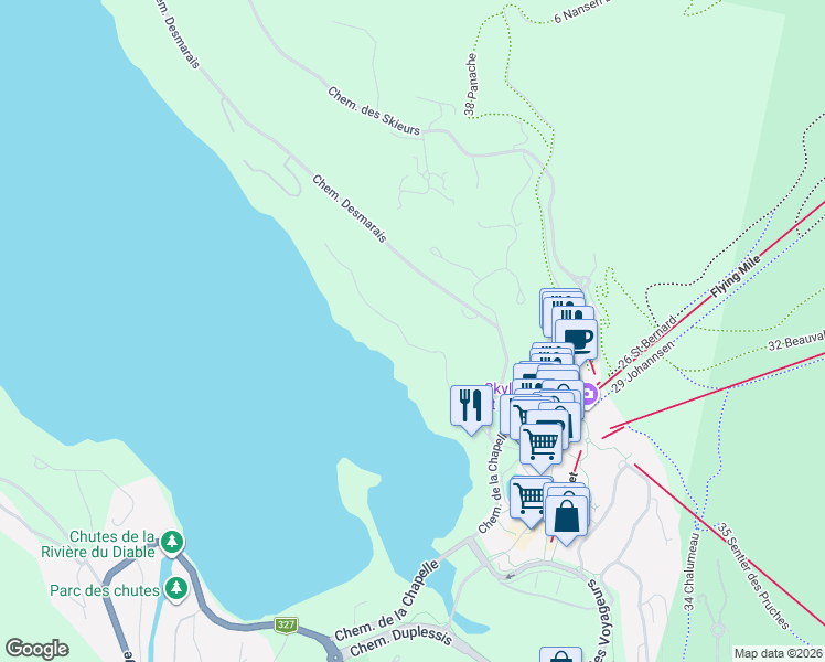 map of restaurants, bars, coffee shops, grocery stores, and more near Chemin de l'Ermite in Mont-Tremblant
