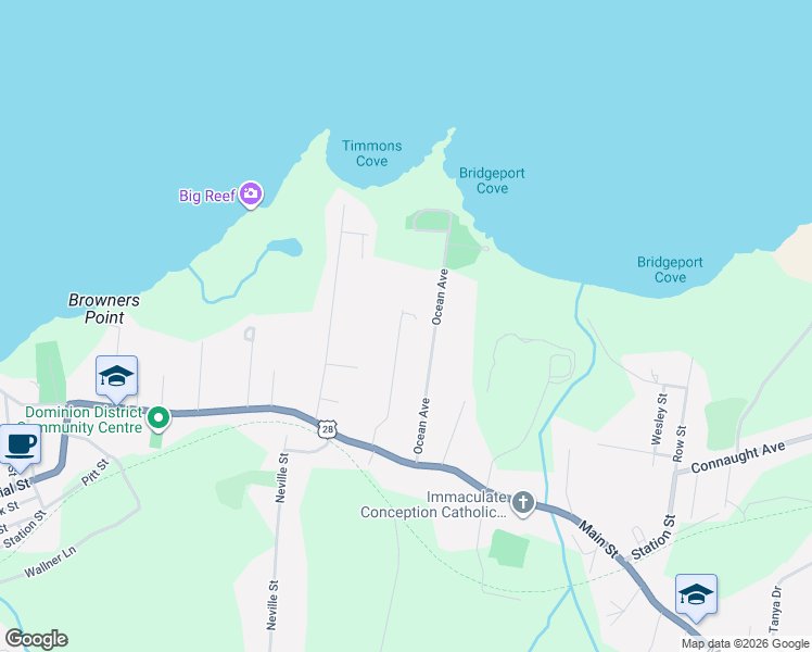 map of restaurants, bars, coffee shops, grocery stores, and more near 100 Oceanview Crescent in Dominion