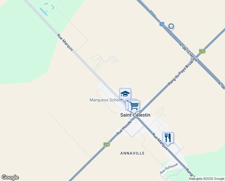 map of restaurants, bars, coffee shops, grocery stores, and more near 360 Rue Marquis in Saint-Célestin