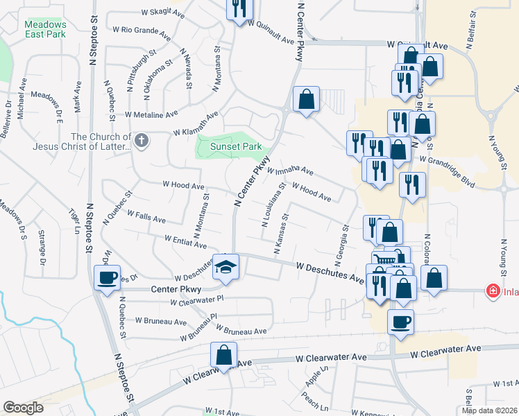 map of restaurants, bars, coffee shops, grocery stores, and more near 8306 West Grand Ronde Place in Kennewick