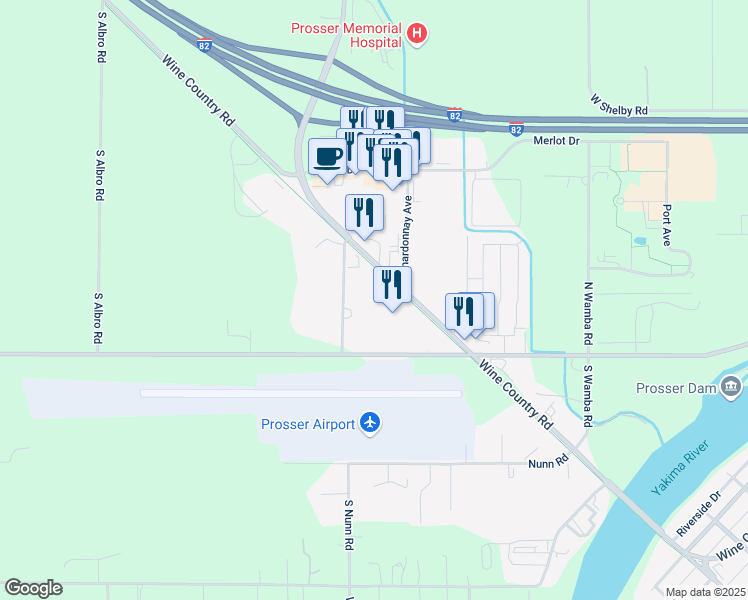map of restaurants, bars, coffee shops, grocery stores, and more near 550 Wine Country Road in Prosser
