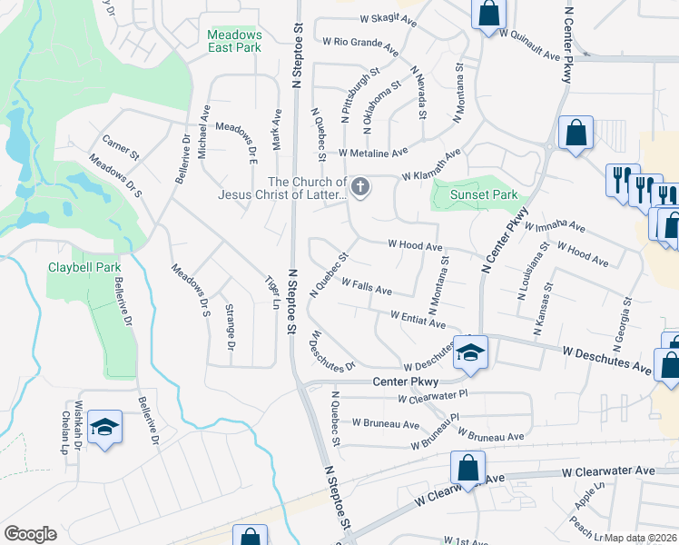 map of restaurants, bars, coffee shops, grocery stores, and more near 9000 West Falls Avenue in Kennewick
