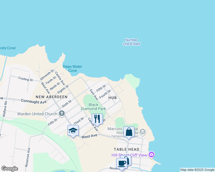 map of restaurants, bars, coffee shops, grocery stores, and more near 136 Fifth Street in Glace Bay