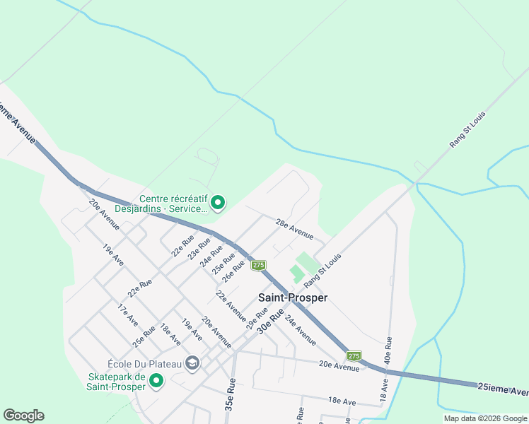 map of restaurants, bars, coffee shops, grocery stores, and more near 1825 28e Av in Saint-Prosper