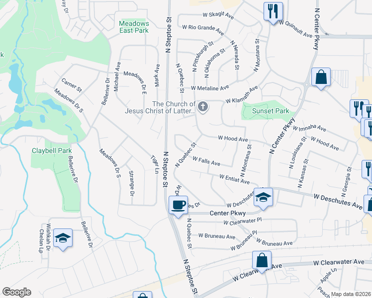 map of restaurants, bars, coffee shops, grocery stores, and more near 9000 West Falls Avenue in Kennewick