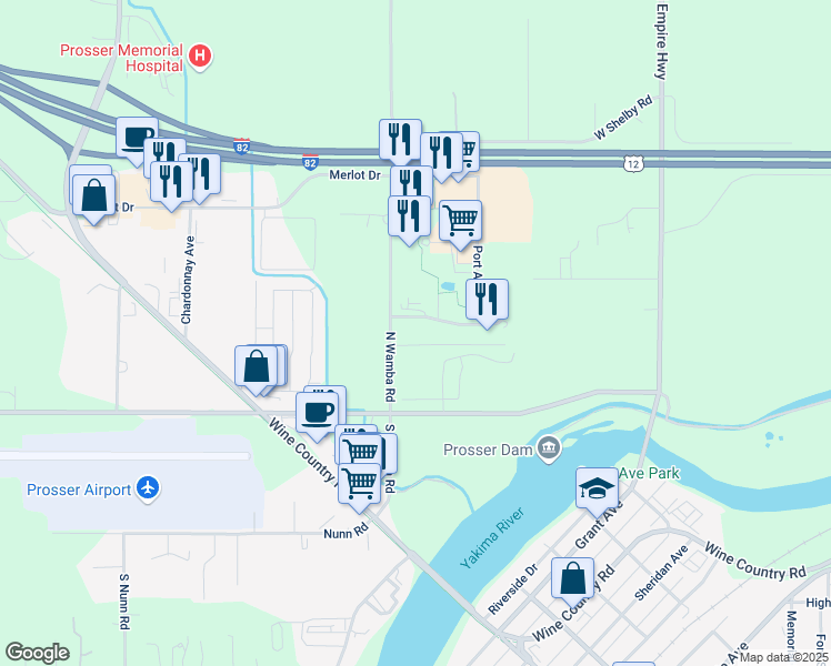 map of restaurants, bars, coffee shops, grocery stores, and more near 216 Port Avenue in Prosser