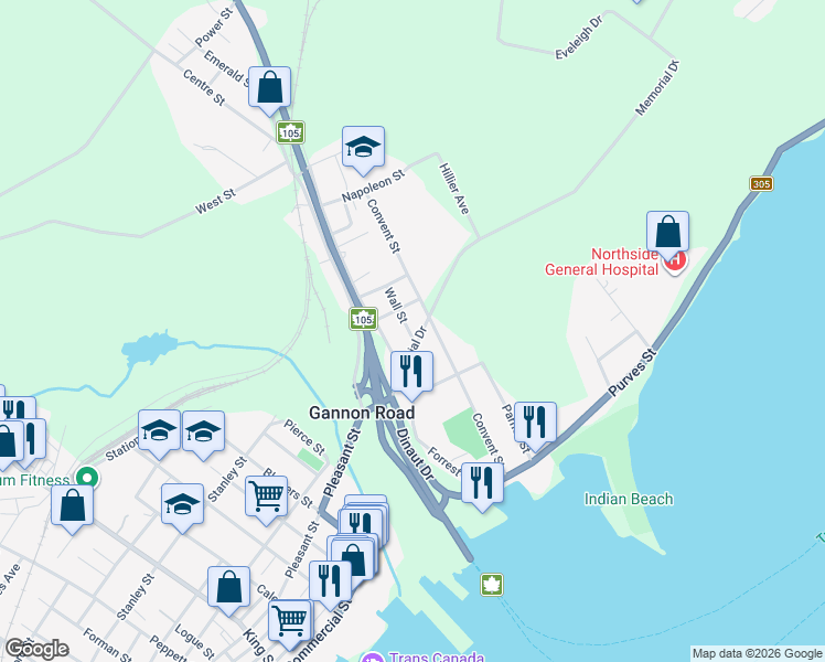 map of restaurants, bars, coffee shops, grocery stores, and more near 32 Wall Street in North Sydney