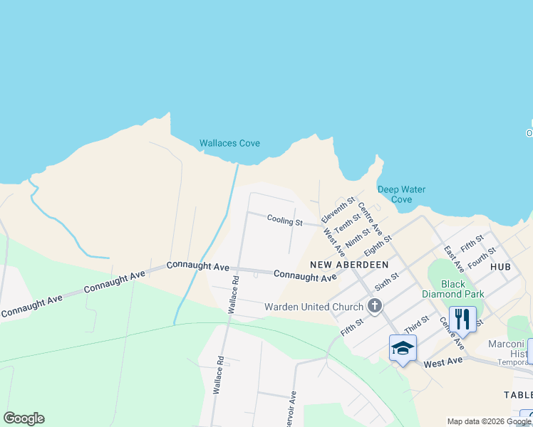 map of restaurants, bars, coffee shops, grocery stores, and more near 42 Cooling Street in Glace Bay