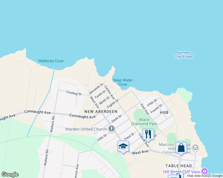 map of restaurants, bars, coffee shops, grocery stores, and more near 36 Tenth Street in Glace Bay