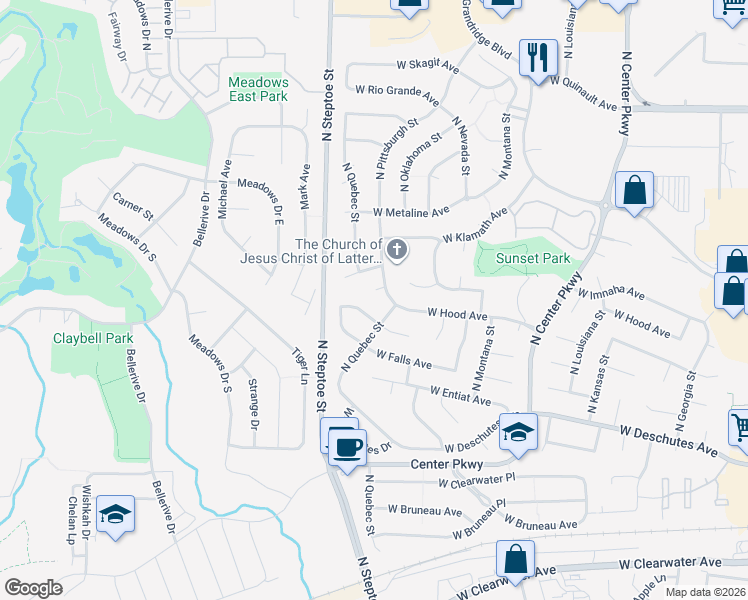 map of restaurants, bars, coffee shops, grocery stores, and more near 8913 West John Day Avenue in Kennewick