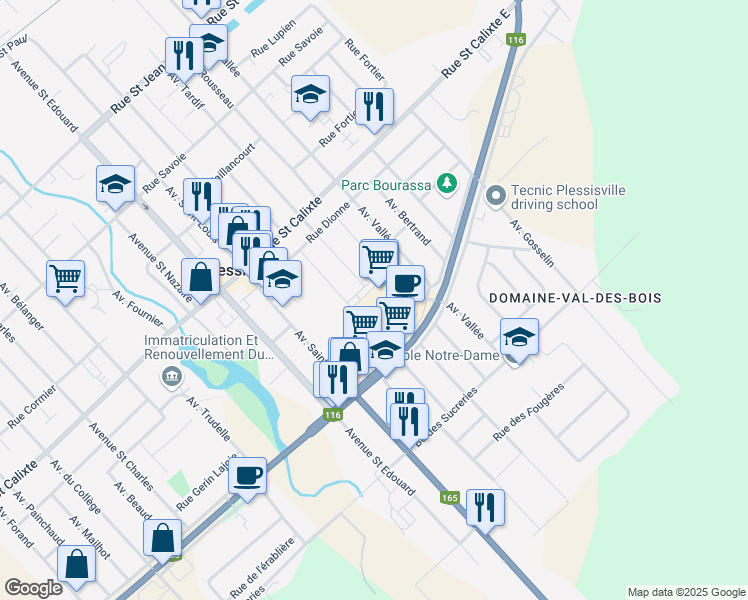 map of restaurants, bars, coffee shops, grocery stores, and more near 1971 Rue Bilodeau in Plessisville