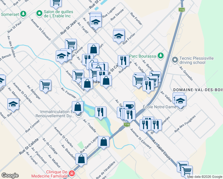 map of restaurants, bars, coffee shops, grocery stores, and more near 251 12e Rang in Saint-Sylvã¨Re